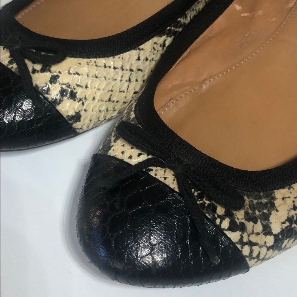 J. Crew Leather Python Print Ballet Flat Black Si… - image 1
